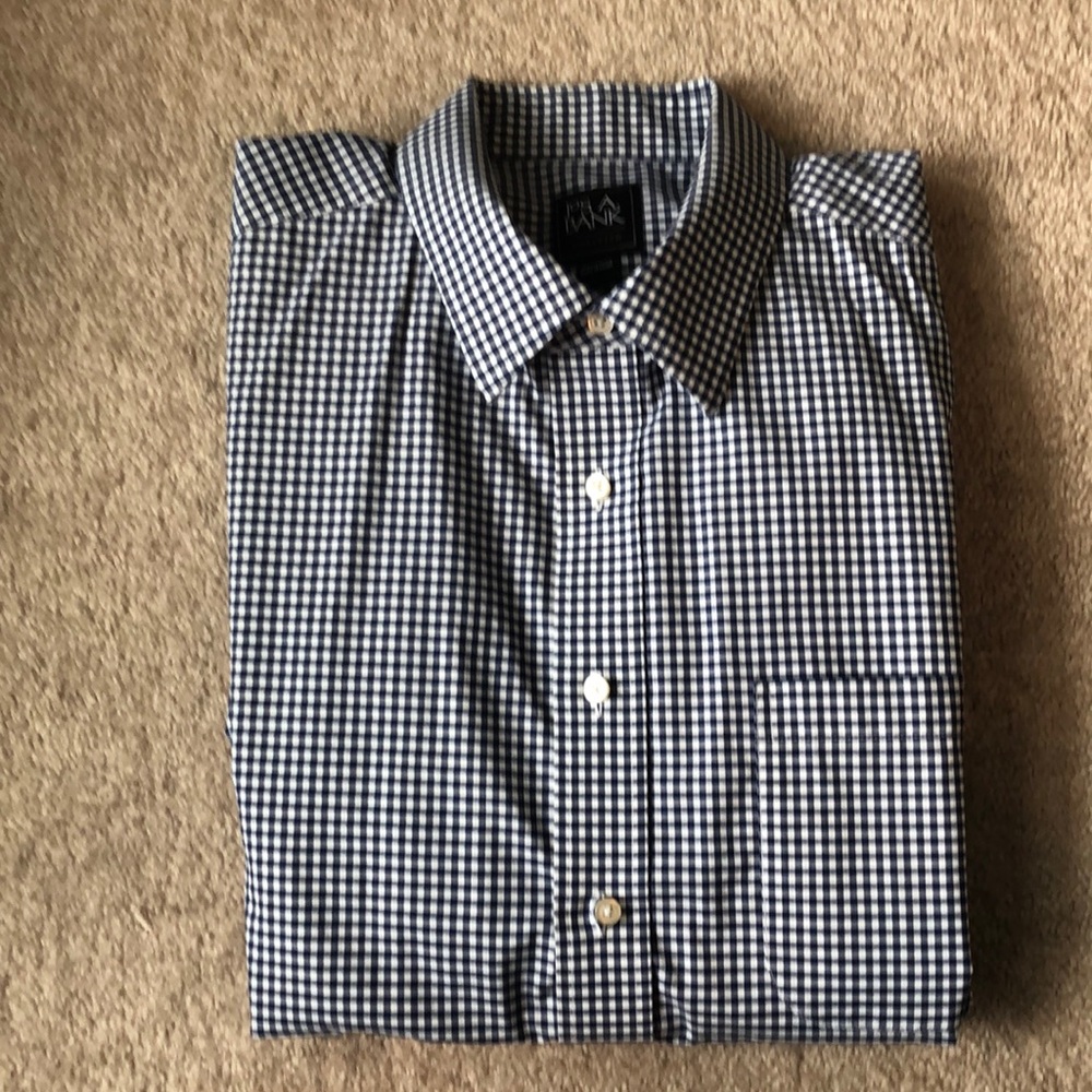 Jos. A. Bank Navy & White Checked Traveler Shirt
